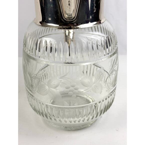 Vintage Cut Glass Water Pitcher Silverplate Lid Hinged Claret Jug 10” - Picture 12 of 15